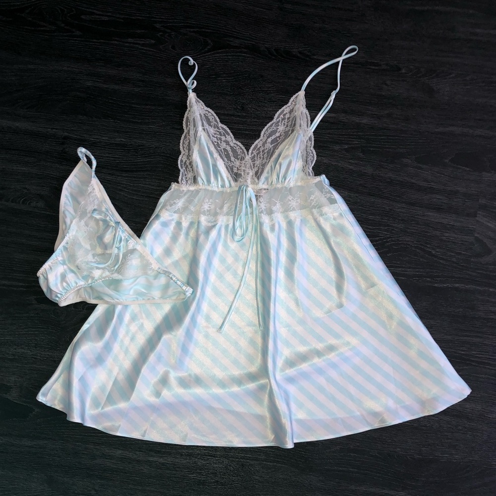 Teal and white lingerie set